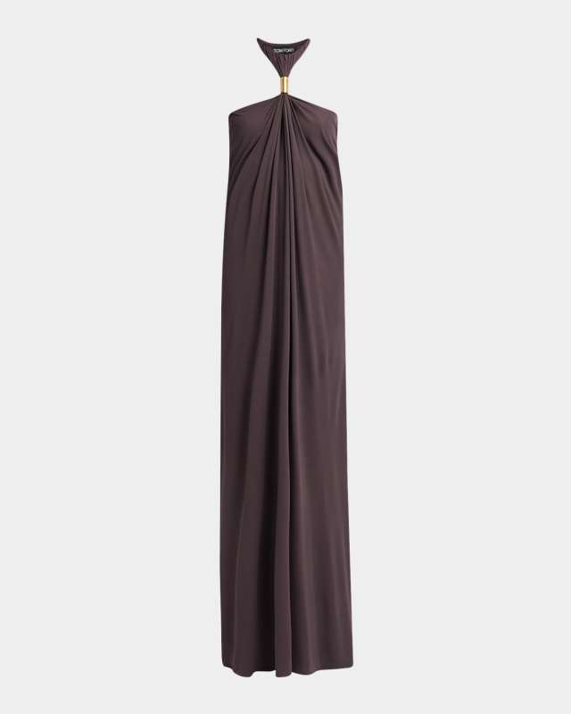 Metal Gathered Halter Evening Dress